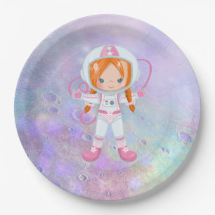 Astronaut girl Outer Space Paper Plate