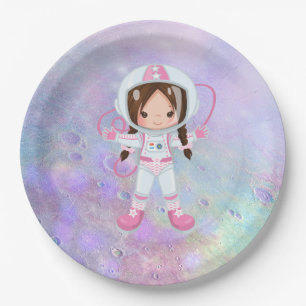 Astronaut girl Outer Space Paper Plate