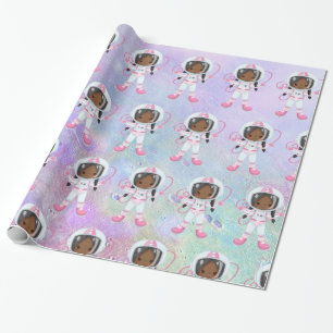 Astronaut girl  Outer Space Wrapping Paper
