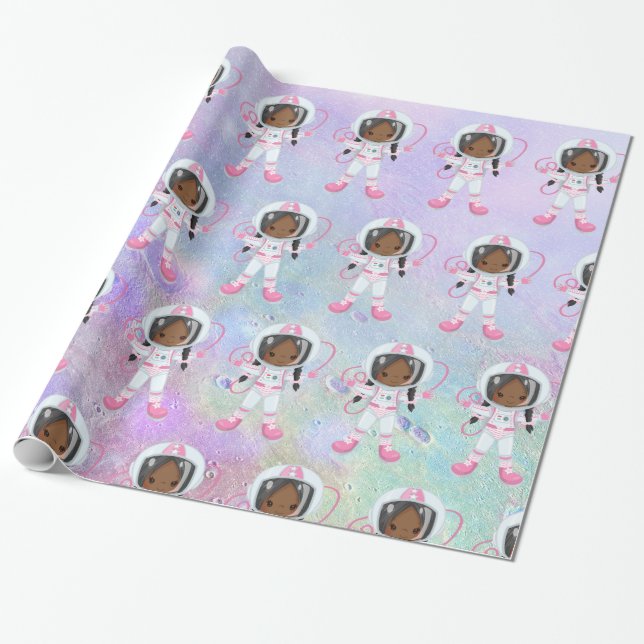 Astronaut girl  Outer Space Wrapping Paper (Unrolled)