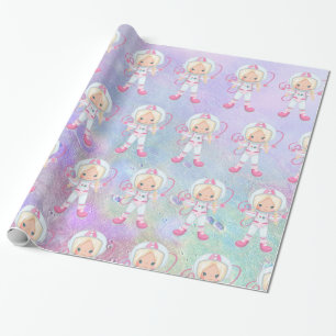 Astronaut girl  Outer Space Wrapping Paper