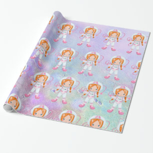 Astronaut girl  Outer Space Wrapping Paper