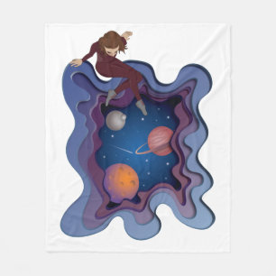 Astronaut Girl Space Gazing Fleece Blanket