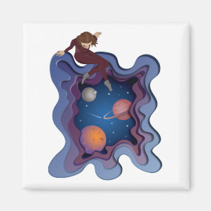 Astronaut Girl Space Gazing Magnet