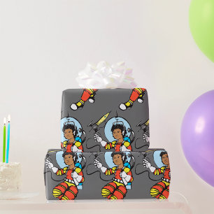 Astronaut Girl with Rocket Blaster Wrapping Paper