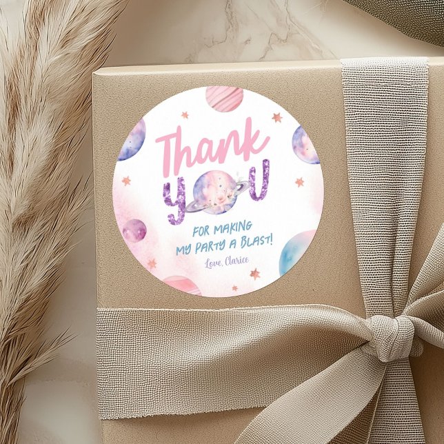 Astronaut Girl's Birthday Thank You Stickers (Creator Uploaded)