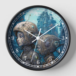 Astronaut Girls Surreal Science Fiction Clock