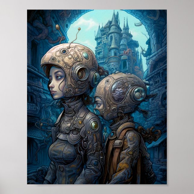 Astronaut Girls Surreal Science Fiction Poster (Front)