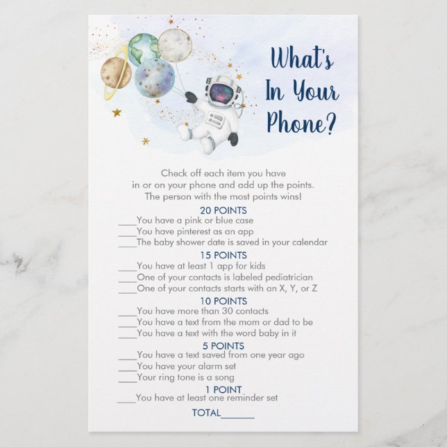 Astronaut Gold Galaxy What's In Your Phone Game (Front)