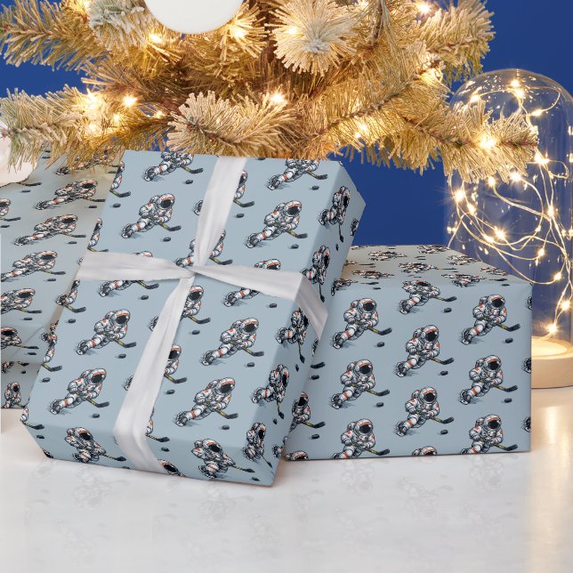 Astronaut Hockey Wrapping Paper (Holidays)
