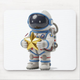 Astronaut Holding a Golden Star Mouse Pad
