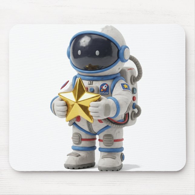 Astronaut Holding a Golden Star Mouse Pad (Front)