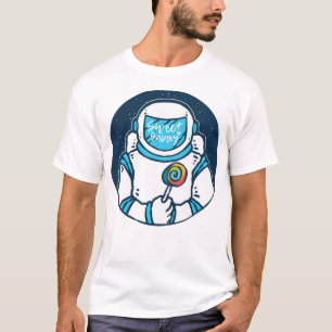 Astronaut holding candy with galaxy and universe T-Shirt