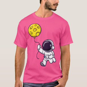 Astronaut Holding Moon Balloon Cartoon T-Shirt