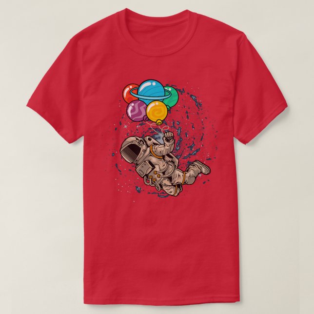 Astronaut Holding Planet Ballons Universe Kid Wome T-Shirt (Design Front)