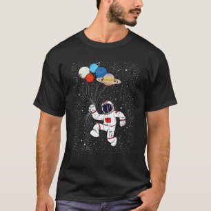 Astronaut Holding Planet Balloons Boys Girls STEM  T-Shirt