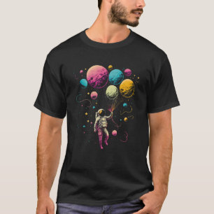 Astronaut Holding Planet Balloons Explore Space in T-Shirt
