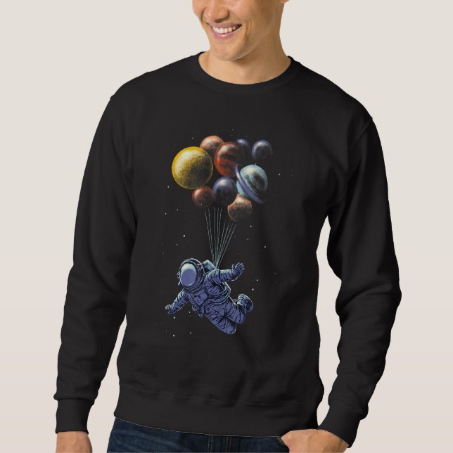 Astronaut Holding Planet Balloons Solar System Spa Sweatshirt (Front)