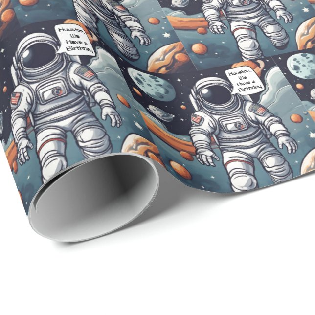 Astronaut Houston, We Have A Birthday!   Wrapping Paper (Roll Corner)