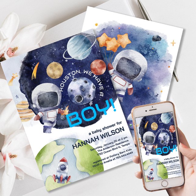 Astronaut Houston We Have A Boy Baby Shower  Invitation (Astronaut Houston We Have A Boy Baby Shower Invitation)