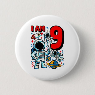 Astronaut I Am 9 Years Old Birthday Boy 10th Outer 6 Cm Round Badge