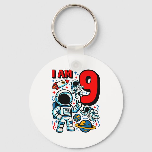 Astronaut I Am 9 Years Old Birthday Boy 10th Outer Key Ring (Front)