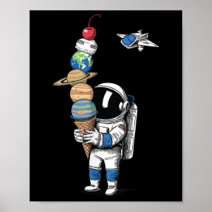 Astronaut Ice Cream Planets Space Boys Girls Kids Poster