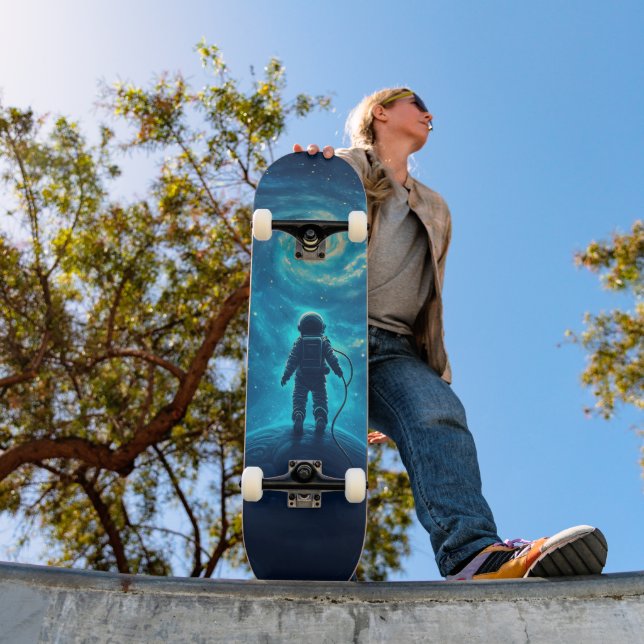 Astronaut in Colorful Space Scene Skateboard (Outdoor 1)
