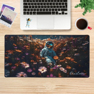 Astronaut In Daisy Wildflowers Personalised Name Desk Mat