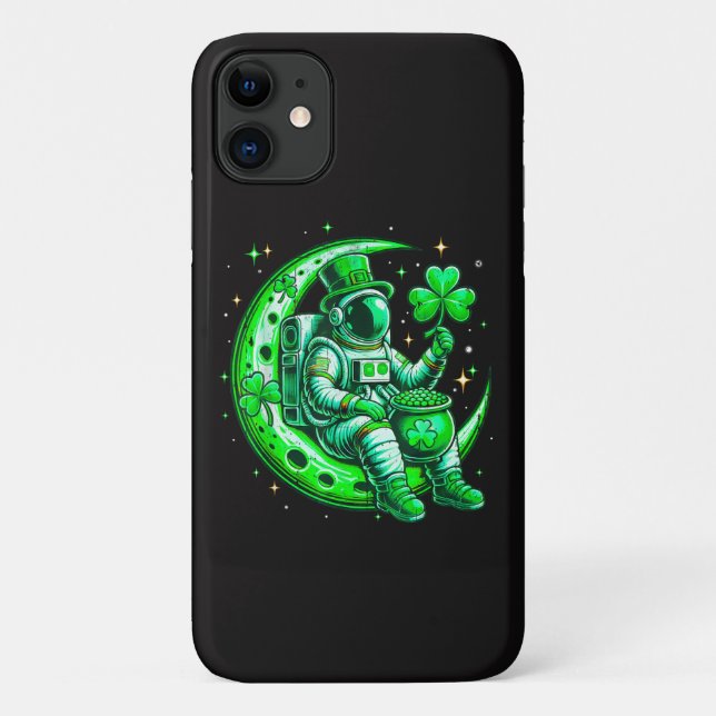 Astronaut in Moon Space Saint Patrick's Day Case-Mate iPhone Case (Back)