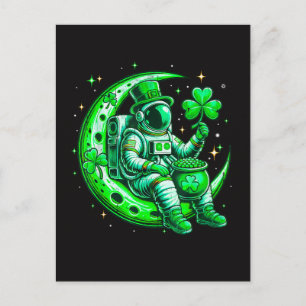 Astronaut in Moon Space Saint Patrick's Day Holiday Postcard