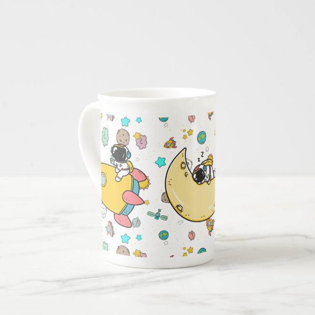 Astronaut in Outer Space Bone China Mug (Front Left)