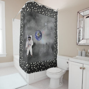 Astronaut in Outer Space Viewing Planet Earth Shower Curtain
