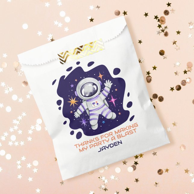 Astronaut in Outer Space with Stars First Birthday Favour Bags (Astronaut in Outer Space with Stars First Birthday Favor Bag)
