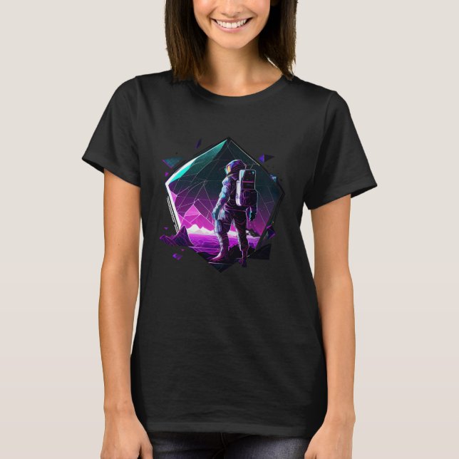 Astronaut in Space Aesthetic Wave Planet Eclipse   T-Shirt (Front)
