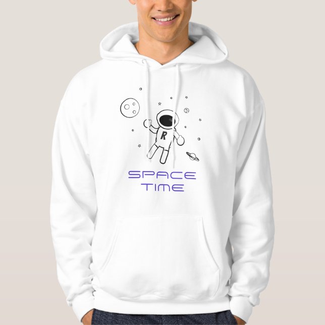 Astronaut In Space - Art in Black, White & Purple Hoodie (Front)