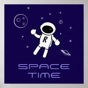 Astronaut In Space - Art in Purple, Black & White Poster