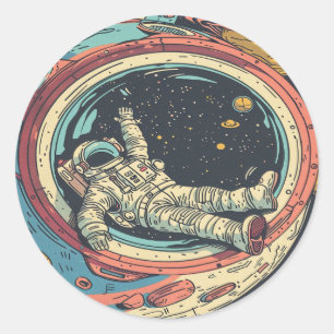 Astronaut in Space Bubble – Comic Window View Classic Round Sticker