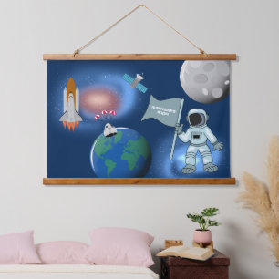 Astronaut in Space Galaxy Personalised Name  Hanging Tapestry