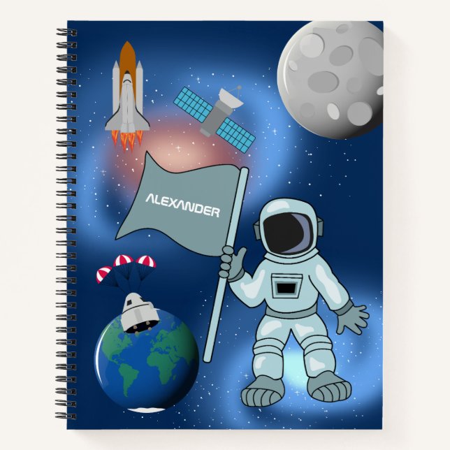 Astronaut in Space Galaxy Personalised Name Notebook (Front)