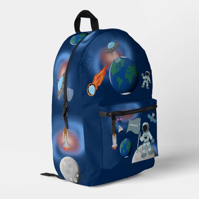 Astronaut in Space Galaxy Personalised Name Printed Backpack (Back Corner Left)
