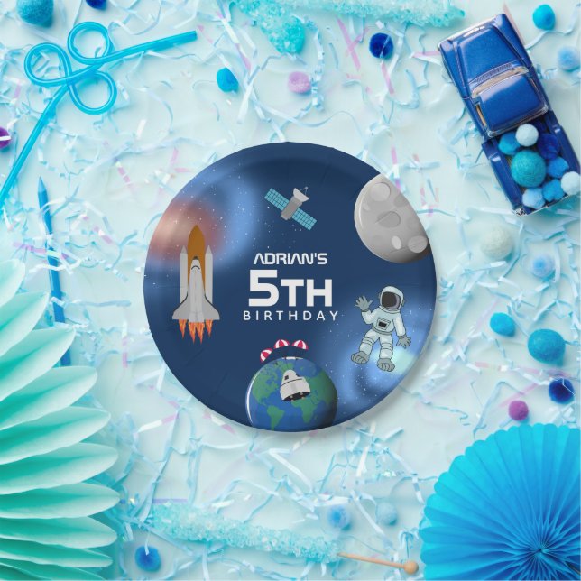 Astronaut in Space Galaxy Theme Birthday Party  Paper Plate (Party)