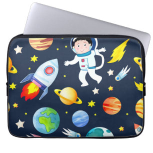 Astronaut in Space Planets and Rockets Pattern Laptop Sleeve