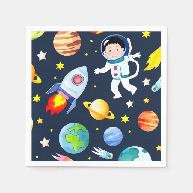 Astronaut in Space Planets and Rockets Pattern Napkin (Front)