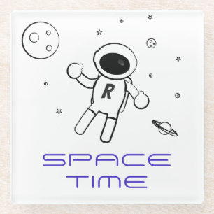 Astronaut In Space - Sketched Art in Black & White Glass Coaster