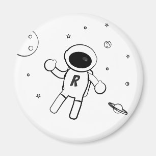 Astronaut In Space - Sketched Art in Black & White Magnet