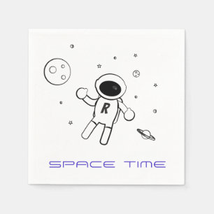 Astronaut In Space - Sketched Art in Black & White Napkin