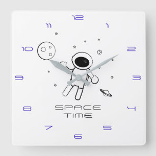 Astronaut In Space - Sketched Art in Black & White Square Wall Clock