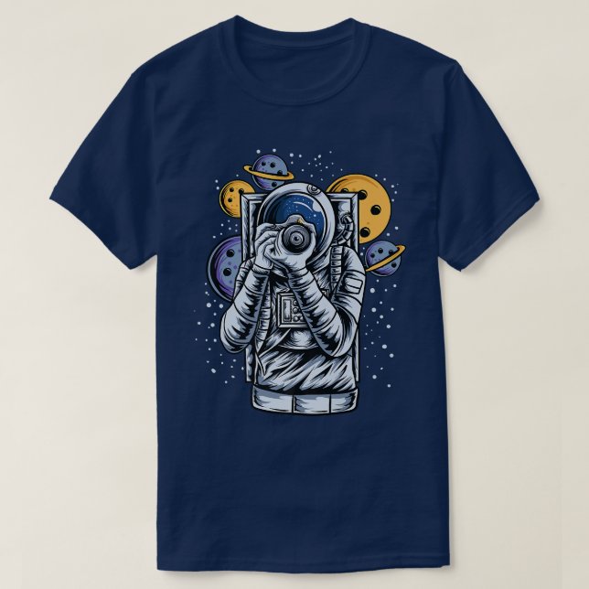 Astronaut in Space Taking Pictures Novelty Graphic T-Shirt (Design Front)
