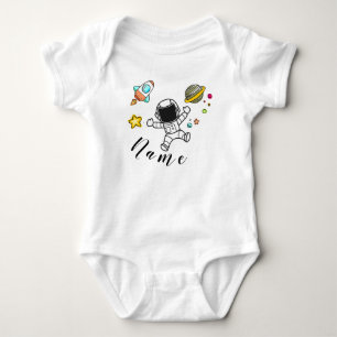 Astronaut in space with babies name baby bodysuit